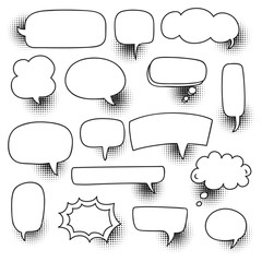 comic speech bubble set with halftone shadow vector illustration