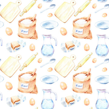 watercolor sketches of food - seamless pattern of cake making