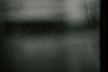 rain on a bus window