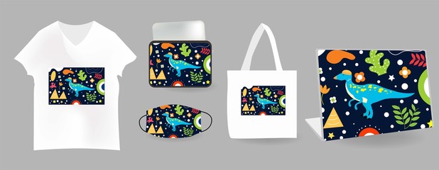 Cute Illustration art Prehistoric an pattern background. can be applied on the watch, totebag. souvenirs, tshirt, stickers, phone cases, pillows, laptop skins, travel mugs, masks, pin buttons © Griyolabs