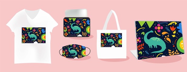 Cute Illustration art Prehistoric an pattern background. can be applied on the watch, totebag. souvenirs, tshirt, stickers, phone cases, pillows, laptop skins, travel mugs, masks, pin buttons © Griyolabs