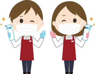 男女　店員　マスク　予防