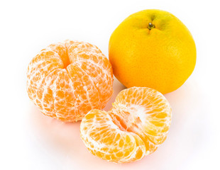 Close-up peeled oranges isolated on a white background