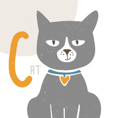 Cozy vector alphabet card for play and education. Letter 