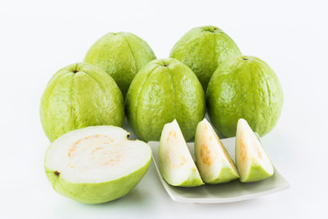 sliced of guava on white background