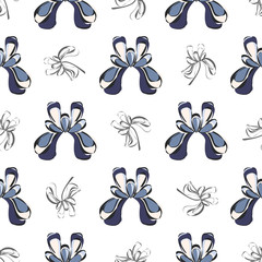 Seamless retro 1940s pattern in flowers of cute irises. Vintage floral background for textile, wallpaper, pattern fills, covers, surface, print, gift wrap, scrapbooking, decoupage.