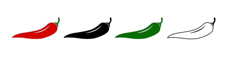 Set of spicy chili hot pepper icons. Hot natural chili pepper symbol , pepper chili . Vector illustration - obrazy, fototapety, plakaty