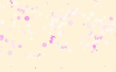 Light Pink, Yellow vector doodle pattern with flowers, roses.