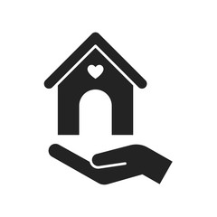 Help homeless black glyph icon. Charity concept for poor street people. Outline pictogram for web page, mobile app, promo.