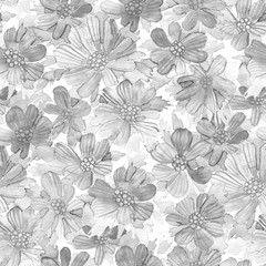 Watercolor wild flowers seamless pattern. Hand painted raster texture.