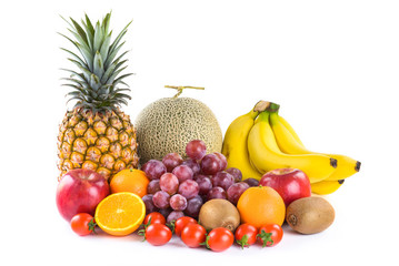 Close-up variety of fresh fruits on the bright table