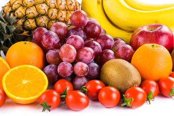 Close-up variety of fresh fruits on the bright table