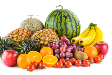 Close-up variety of fresh fruits on the bright table