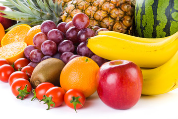 Close-up variety of fresh fruits on the bright table
