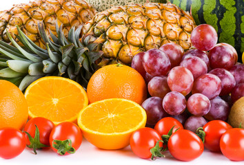 Close-up variety of fresh fruits on the bright table