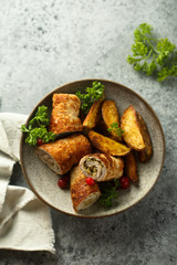 Homemade beef roulades with potato