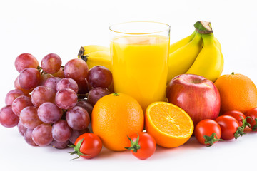 Close-up variety of fresh fruits on the bright table