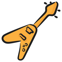 
A triangular guitar, musical instrument icon in doodle design 
