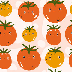 Fresh tomatoes, hand drawn seamless pattern. Overlapping background, vegetables vector. Colorful illustration with food. Decorative wallpaper, good for printing. Design backdrop, tomato