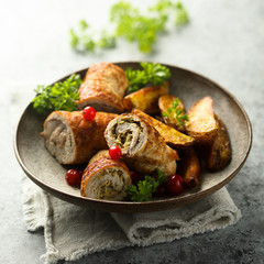 Homemade beef roulades with potato