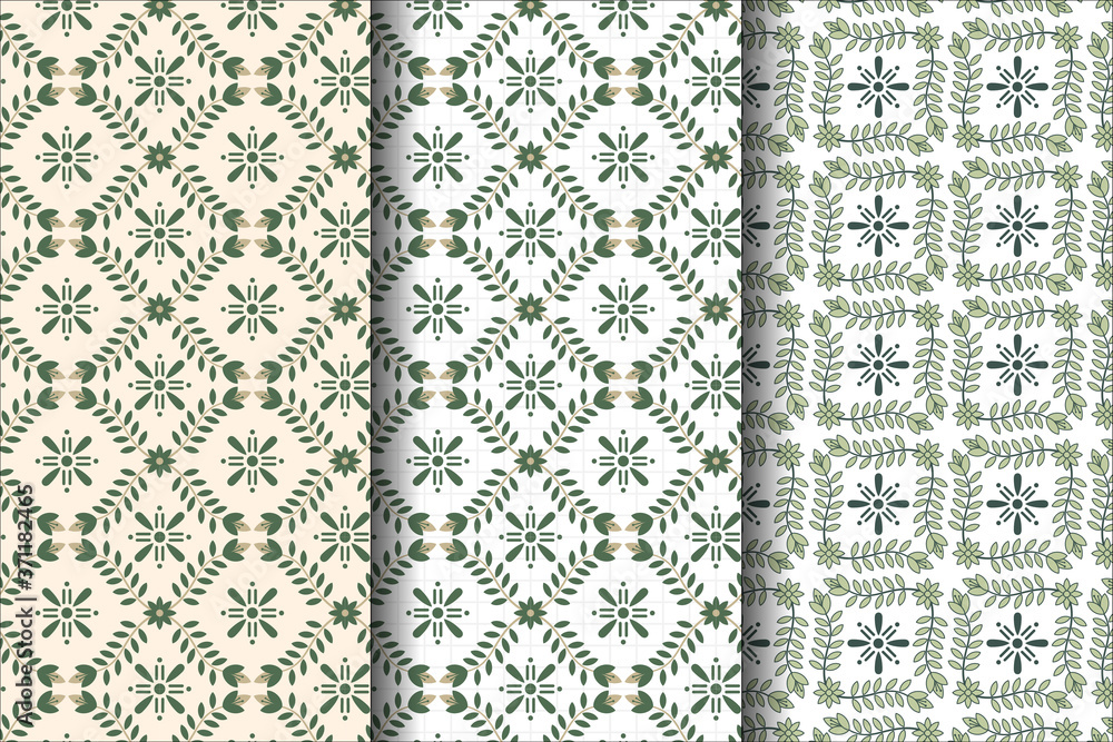 Poster set of geometric jungle vector pattern with tropical leaves.trendy summer print. exotic seamless pat
