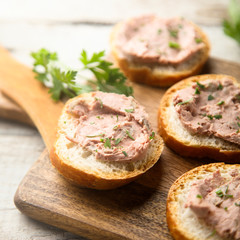 Traditional homemade pate on a white bread