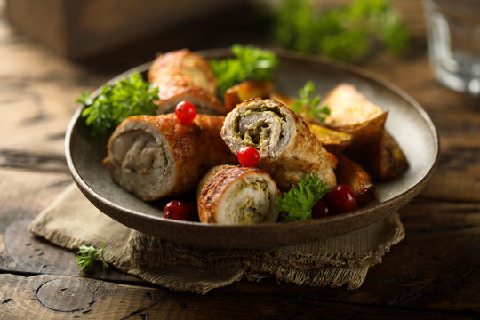 Homemade beef roulades with potato