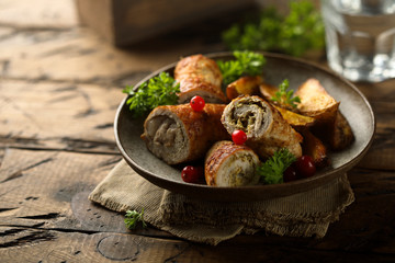 Homemade beef roulades with potato