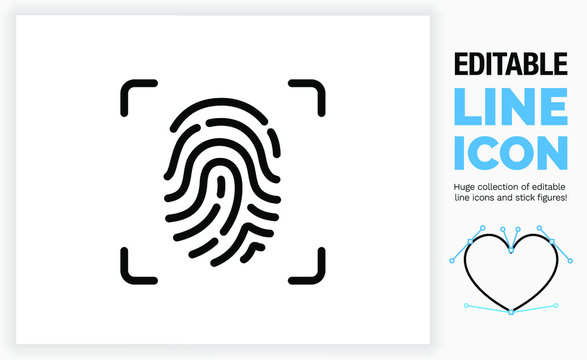 Editable Line Icon Of A Finger Print. Customise The Stroke Weight To Fit Your Design! 