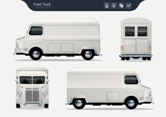 Isolated Realistic Food Truck. Fast-Food Truck Vector Template for Brand Identity. 
