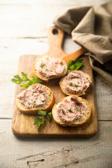 Traditional homemade pate on a white bread