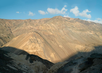 Elevated view of Himalayas and Spiti valley in summer. Near Nako, India.