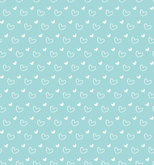 Seamless pattern white hearts on blue background