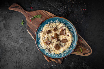 Risotto with chunks of beef and parmesan