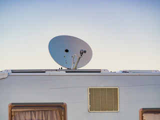 Satellite dish on roof of caravan