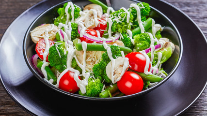salad of broccoli florets,green beans, champignons