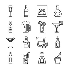 cocktails and liquor icon set, line style