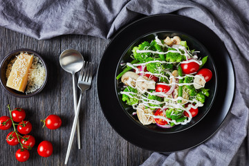 salad of broccoli florets, green beans, tomatoes