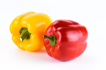 red, yellow bell pepper isolated on white background