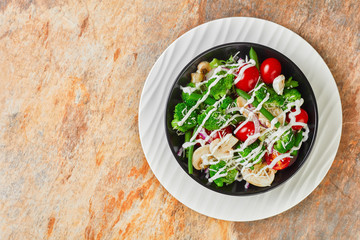 veggies salad with mushrooms and parmesan cheese