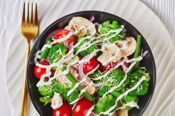 salad of broccoli florets,green beans, champignons