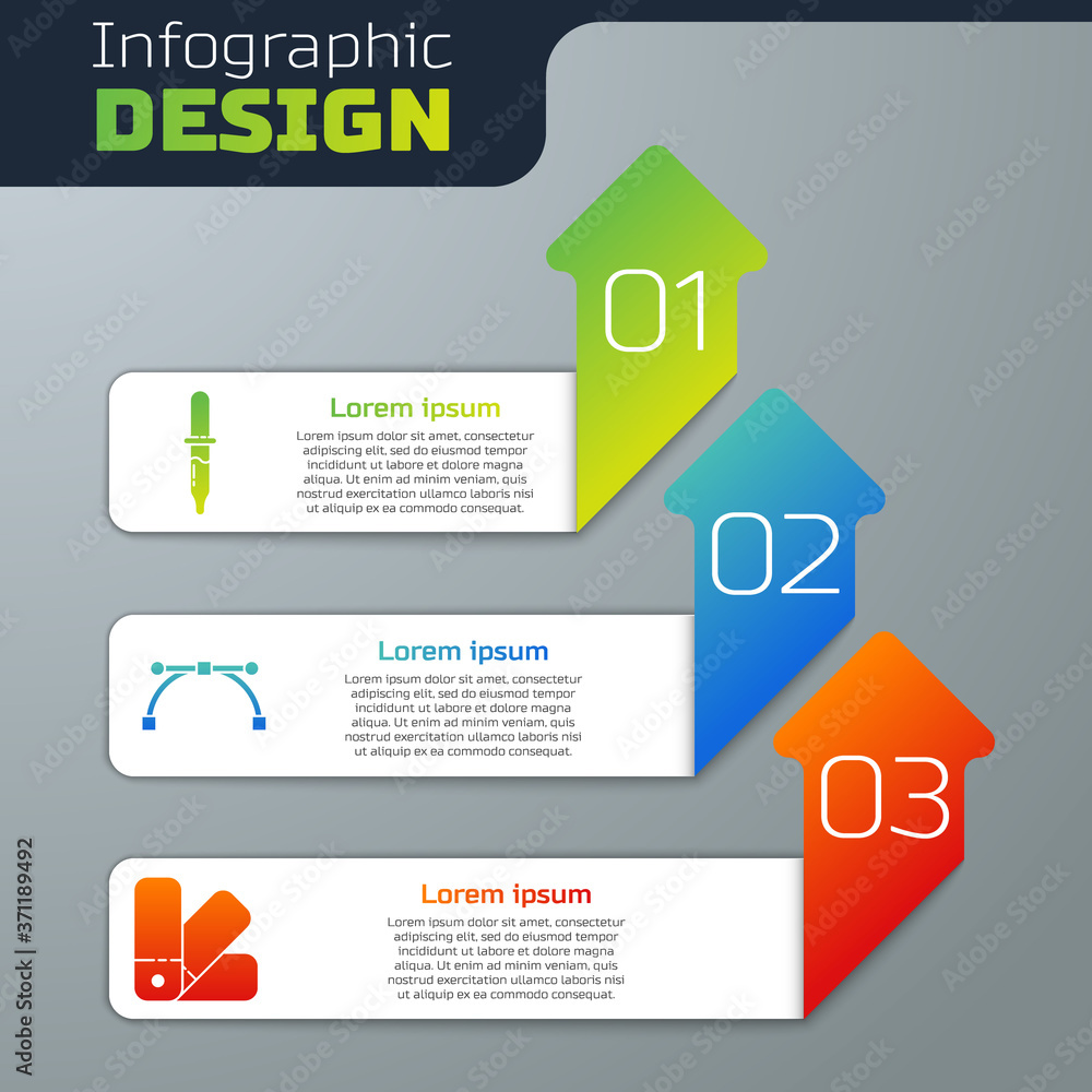 Poster set pipette, bezier curve and color palette guide. business infographic template. vector.
