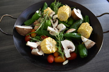 Colorful vegetable pan for barbecue
