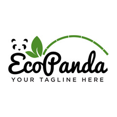 eco panda logo, combine workmark and bamboo vector