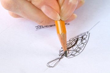 Drawing sketch jewelry on paper . Drawing Jewelry Design. Design Studio. Creativity Ideas.