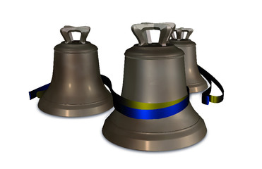 Drei Bronzeglocken zur Glockenweihe.