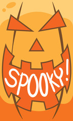 Happy Spooky Halloween with jack o pumpkin face. and orange color of cartoon vector flat design.