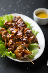 Chicken skewers with teriyaki sauce