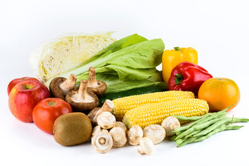 Variety of fresh vegetables on white background