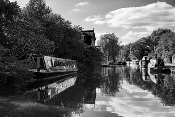 Canal barges and reflections 